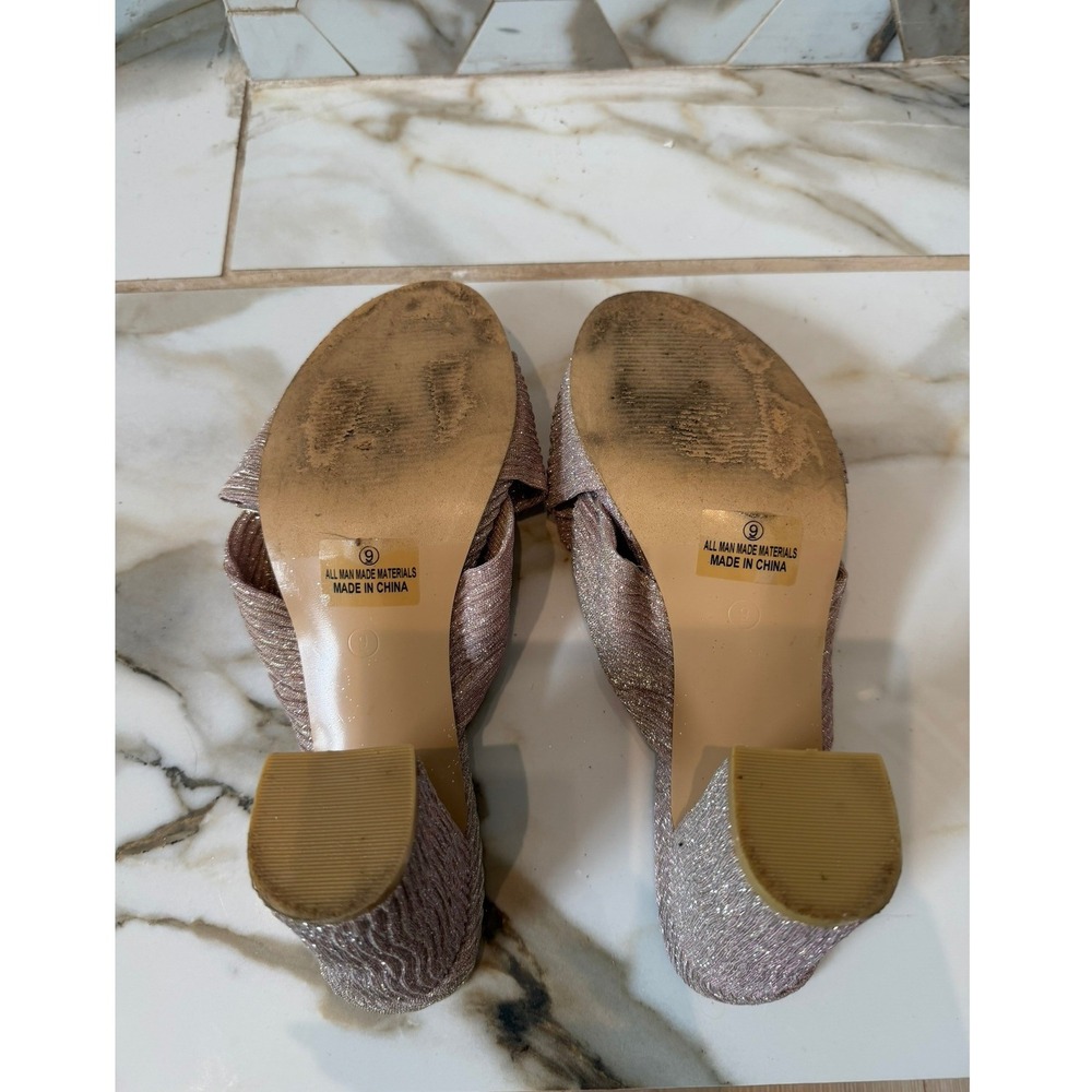 Lulus Heeled Mules Womens 9 Rose Gold Shimmer Pleated Bow Knot Block Heel - Picture 7 of 7